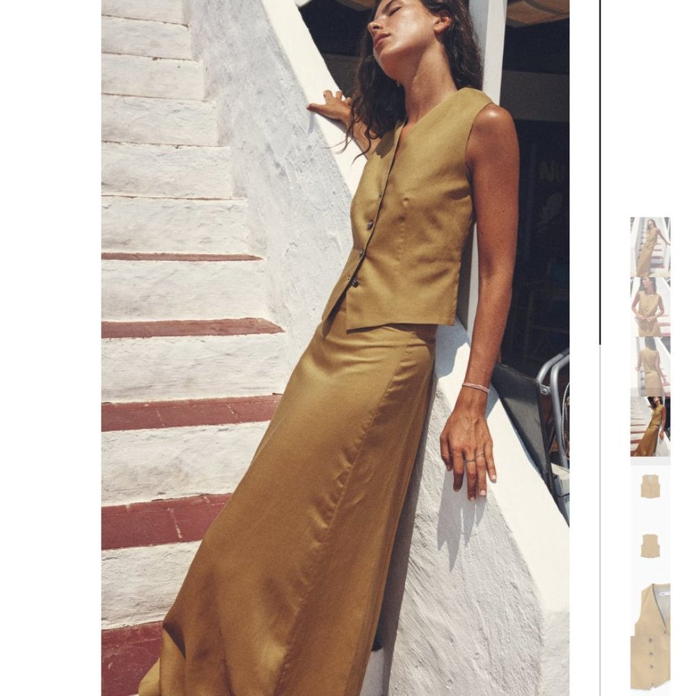 NWT ZARA LINEN BLEND VEST + MIDI SKIRT